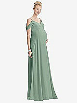 Front View Thumbnail - Seagrass Draped Cold-Shoulder Chiffon Maternity Dress