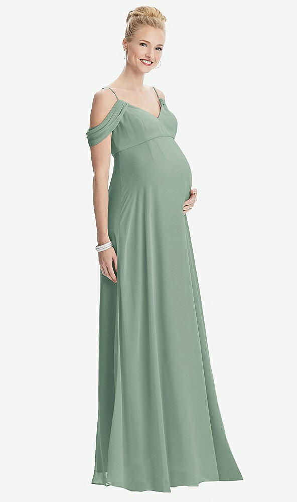 Front View - Seagrass Draped Cold-Shoulder Chiffon Maternity Dress