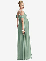 Rear View Thumbnail - Seagrass Draped Cold-Shoulder Chiffon Maternity Dress