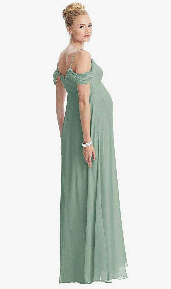 Back View - Seagrass Draped Cold-Shoulder Chiffon Maternity Dress
