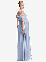 Rear View Thumbnail - Sky Blue Draped Cold-Shoulder Chiffon Maternity Dress