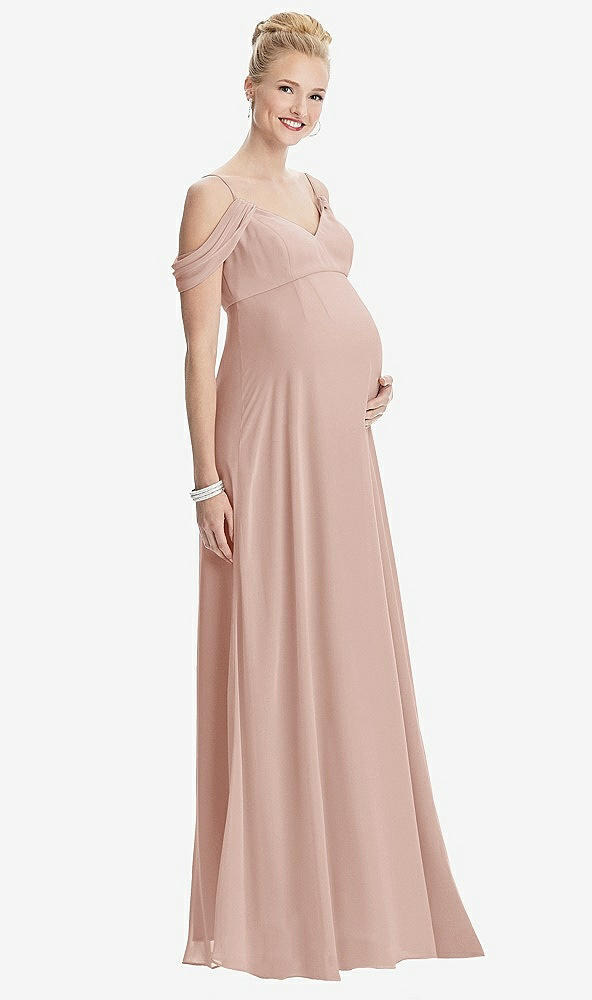 Front View - Toasted Sugar Draped Cold-Shoulder Chiffon Maternity Dress