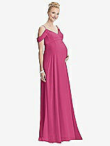 Front View Thumbnail - Tea Rose Draped Cold-Shoulder Chiffon Maternity Dress