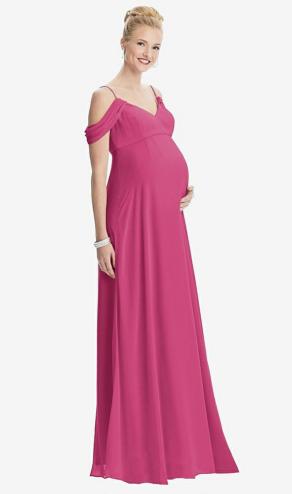 Front View - Tea Rose Draped Cold-Shoulder Chiffon Maternity Dress