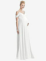 Front View Thumbnail - White Draped Cold-Shoulder Chiffon Maternity Dress