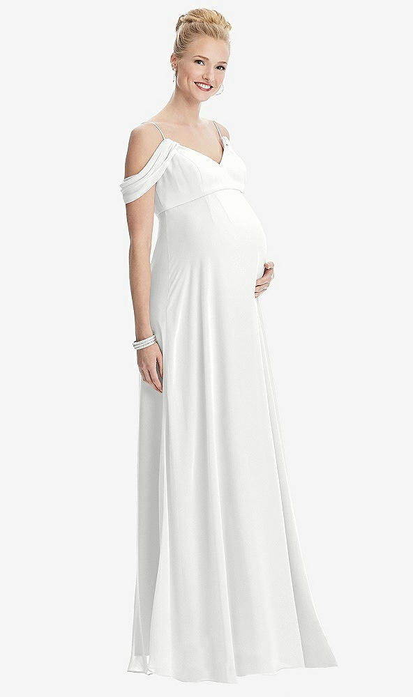 Front View - White Draped Cold-Shoulder Chiffon Maternity Dress