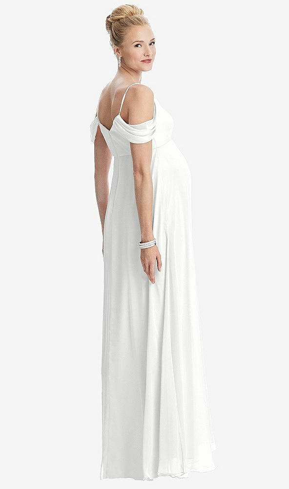 Back View - White Draped Cold-Shoulder Chiffon Maternity Dress
