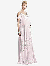 Front View Thumbnail - Watercolor Print Draped Cold-Shoulder Chiffon Maternity Dress