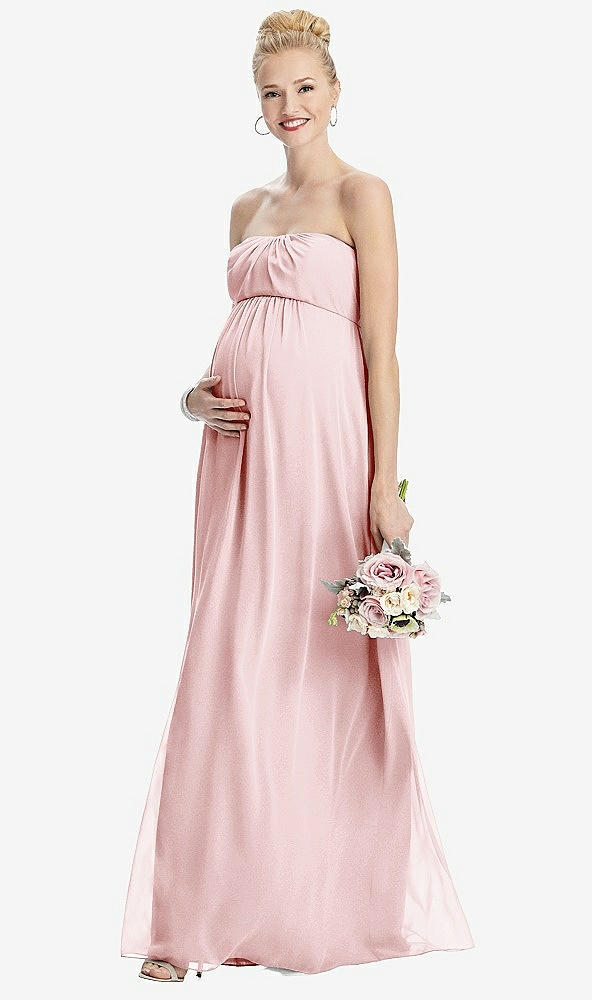 Front View - Ballet Pink Strapless Chiffon Shirred Skirt Maternity Dress