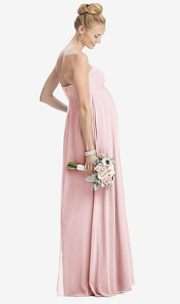 Back View - Ballet Pink Strapless Chiffon Shirred Skirt Maternity Dress