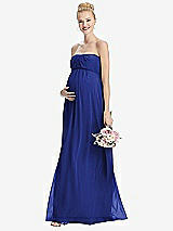 Front View Thumbnail - Cobalt Blue Strapless Chiffon Shirred Skirt Maternity Dress