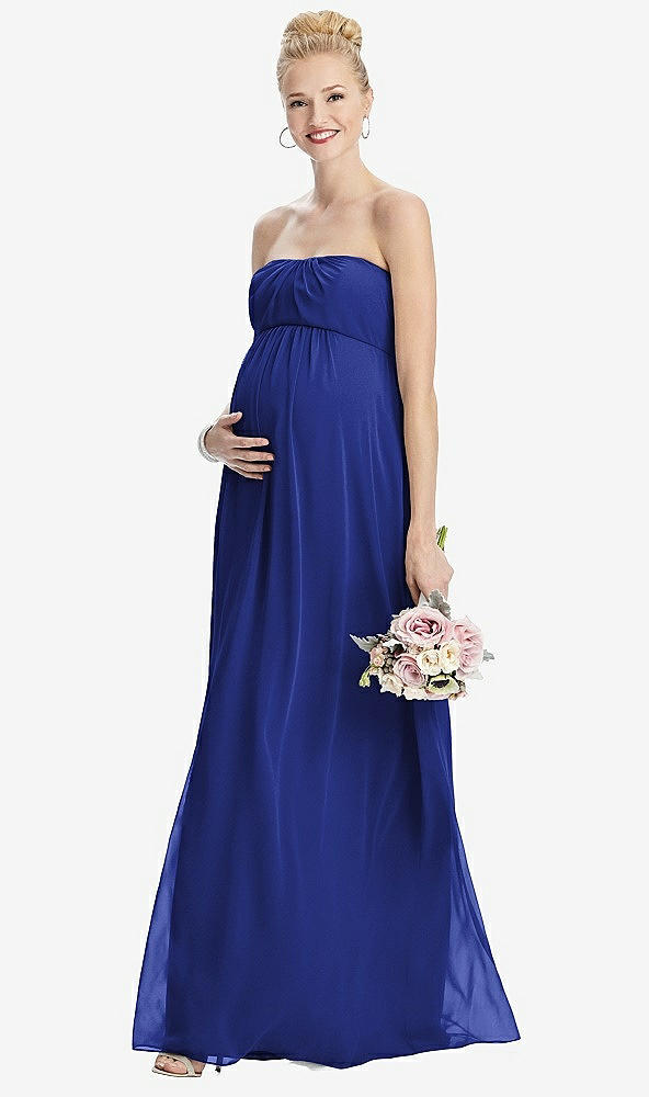 Front View - Cobalt Blue Strapless Chiffon Shirred Skirt Maternity Dress