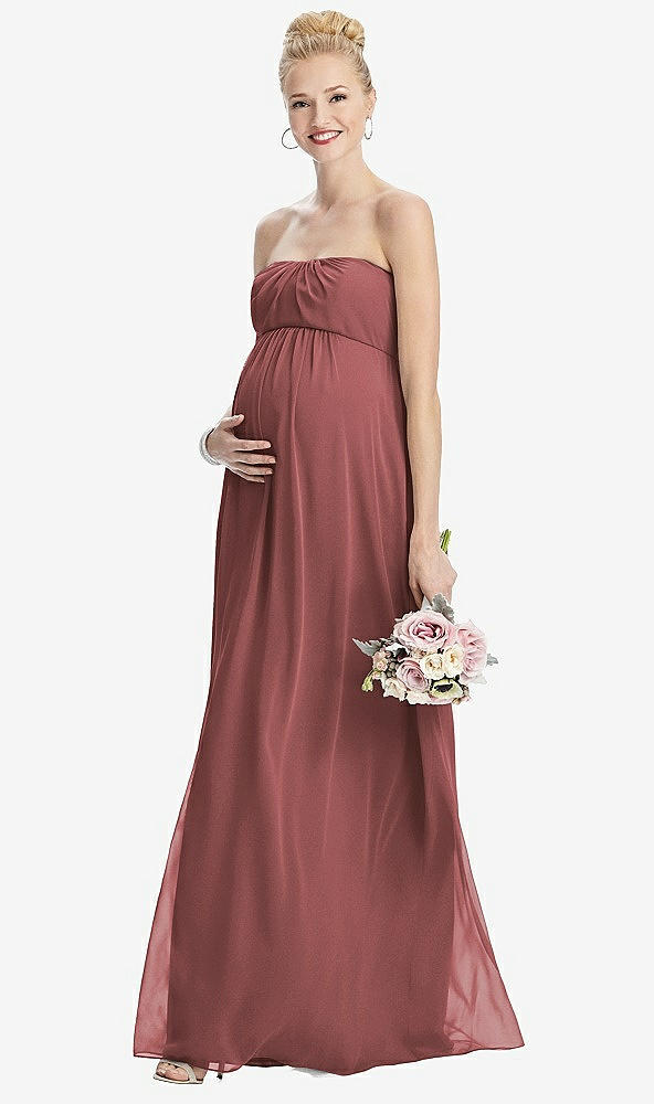 Front View - English Rose Strapless Chiffon Shirred Skirt Maternity Dress