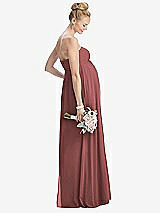 Rear View Thumbnail - English Rose Strapless Chiffon Shirred Skirt Maternity Dress