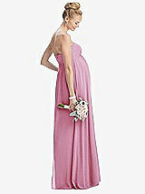 Rear View Thumbnail - Powder Pink Strapless Chiffon Shirred Skirt Maternity Dress
