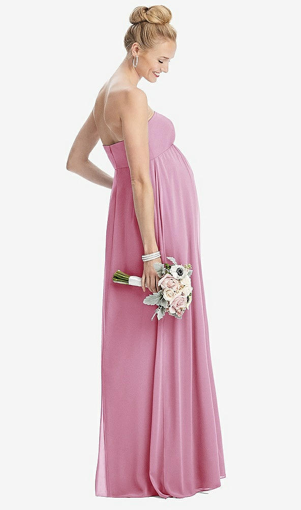 Back View - Powder Pink Strapless Chiffon Shirred Skirt Maternity Dress