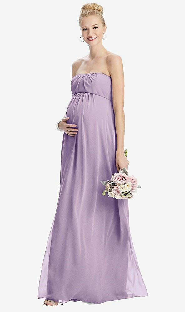 Front View - Pale Purple Strapless Chiffon Shirred Skirt Maternity Dress