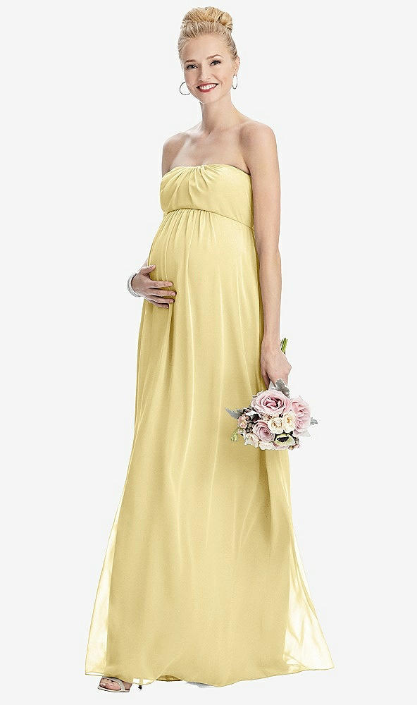 Front View - Pale Yellow Strapless Chiffon Shirred Skirt Maternity Dress