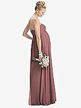 Rear View Thumbnail - Rosewood Strapless Chiffon Shirred Skirt Maternity Dress