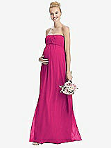 Front View Thumbnail - Think Pink Strapless Chiffon Shirred Skirt Maternity Dress