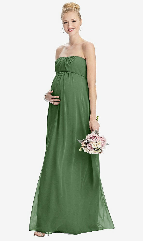 Front View - Vineyard Green Strapless Chiffon Shirred Skirt Maternity Dress