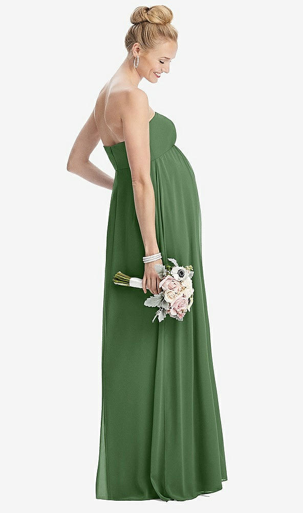 Back View - Vineyard Green Strapless Chiffon Shirred Skirt Maternity Dress