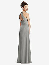 Front View Thumbnail - Chelsea Gray Shirred Jewel Neck Chiffon Juniors Dress