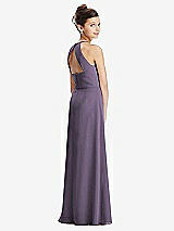 Front View Thumbnail - Lavender Shirred Jewel Neck Chiffon Juniors Dress