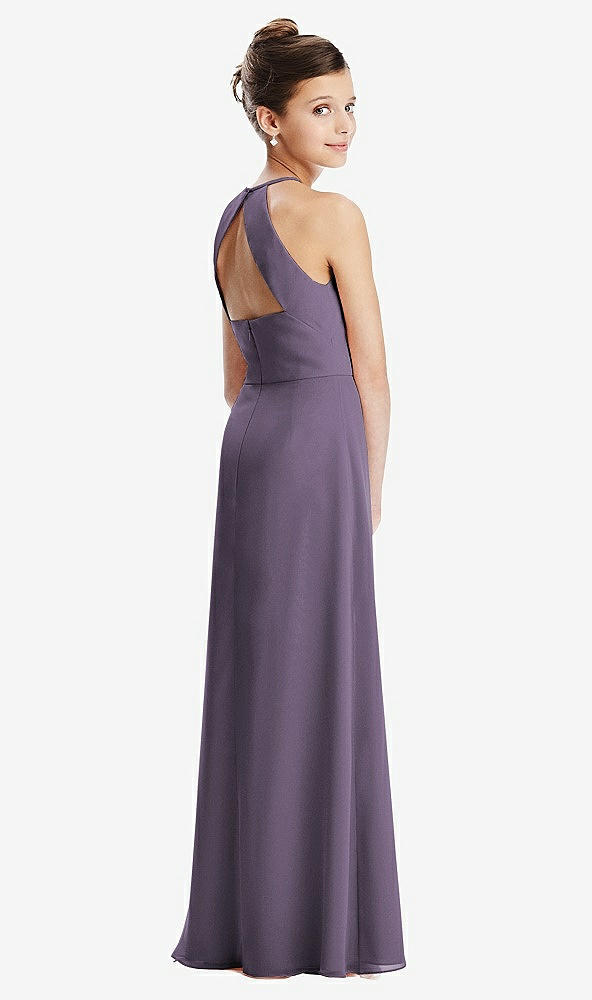 Front View - Lavender Shirred Jewel Neck Chiffon Juniors Dress