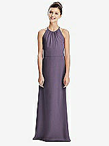 Rear View Thumbnail - Lavender Shirred Jewel Neck Chiffon Juniors Dress