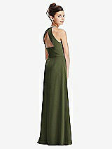Front View Thumbnail - Olive Green Shirred Jewel Neck Chiffon Juniors Dress