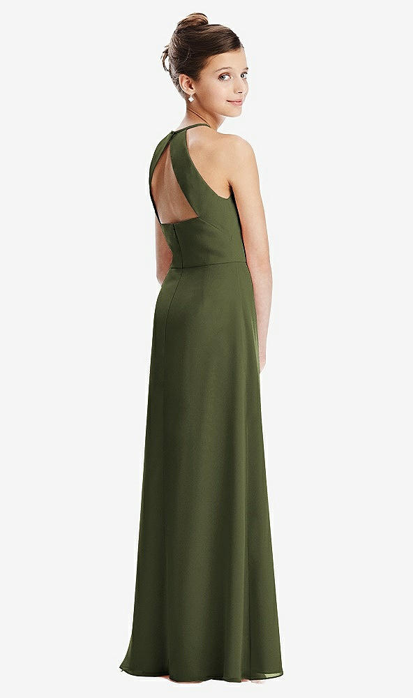Front View - Olive Green Shirred Jewel Neck Chiffon Juniors Dress