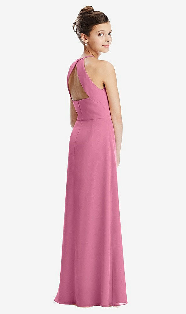 Front View - Orchid Pink Shirred Jewel Neck Chiffon Juniors Dress