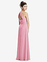 Front View Thumbnail - Peony Pink Shirred Jewel Neck Chiffon Juniors Dress