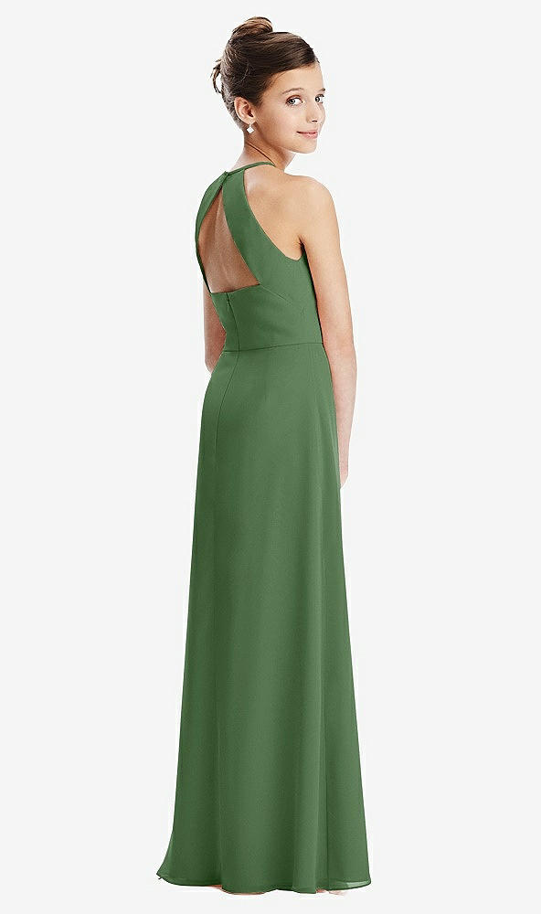 Front View - Vineyard Green Shirred Jewel Neck Chiffon Juniors Dress