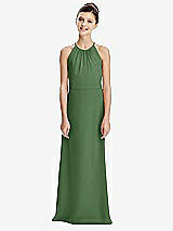 Rear View Thumbnail - Vineyard Green Shirred Jewel Neck Chiffon Juniors Dress