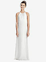 Rear View Thumbnail - White Shirred Jewel Neck Chiffon Juniors Dress