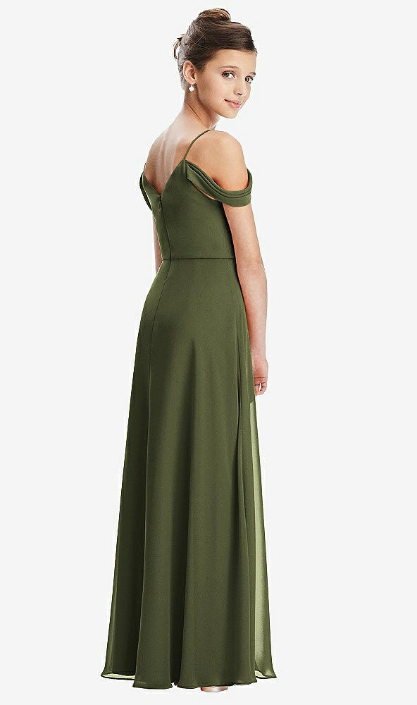 Back View - Olive Green Draped Cold Shoulder Chiffon Juniors Dress