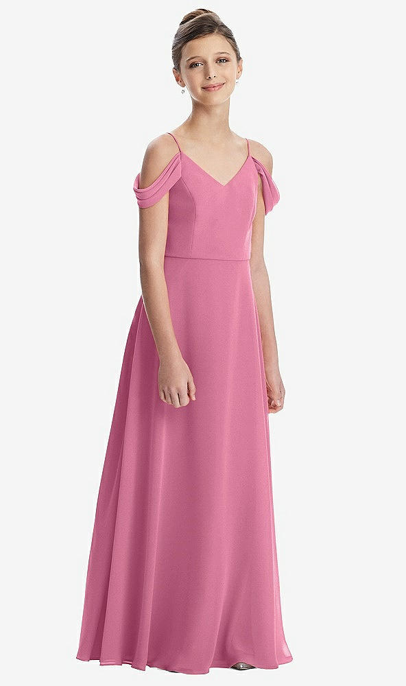 Front View - Orchid Pink Draped Cold Shoulder Chiffon Juniors Dress