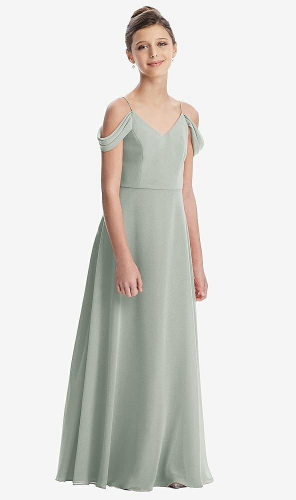 Front View - Willow Green Draped Cold Shoulder Chiffon Juniors Dress