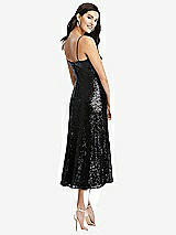 Rear View Thumbnail - Black Spaghetti Strap Flared Skirt Sequin Midi Dress