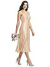 Alt View 2 Thumbnail - Rose Gold Spaghetti Strap Flared Skirt Sequin Midi Dress