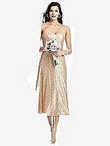 Front View Thumbnail - Rose Gold Spaghetti Strap Flared Skirt Sequin Midi Dress