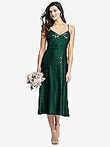 Front View Thumbnail - Hunter Green Spaghetti Strap Flared Skirt Sequin Midi Dress