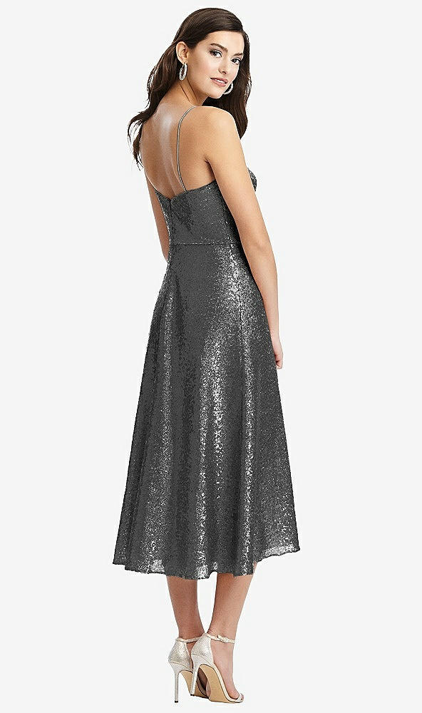Back View - Stardust Spaghetti Strap Flared Skirt Sequin Midi Dress