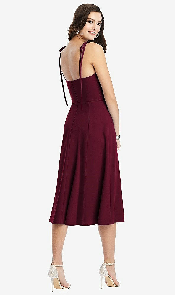 Back View - Cabernet Bustier Crepe Midi Dress with Adjustable Bow Straps