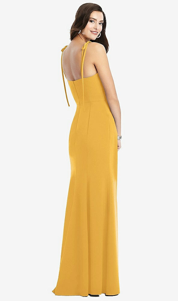 Back View - NYC Yellow Bustier Crepe Gown with Adjustable Bow Straps