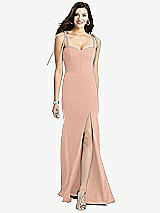 Front View Thumbnail - Pale Peach Bustier Crepe Gown with Adjustable Bow Straps