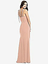 Rear View Thumbnail - Pale Peach Bustier Crepe Gown with Adjustable Bow Straps