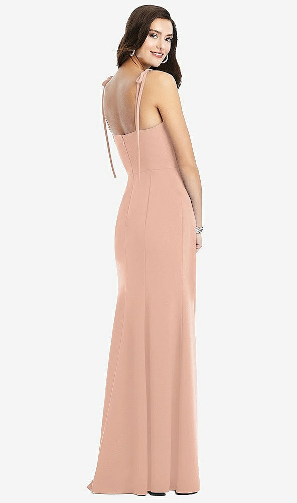 Back View - Pale Peach Bustier Crepe Gown with Adjustable Bow Straps